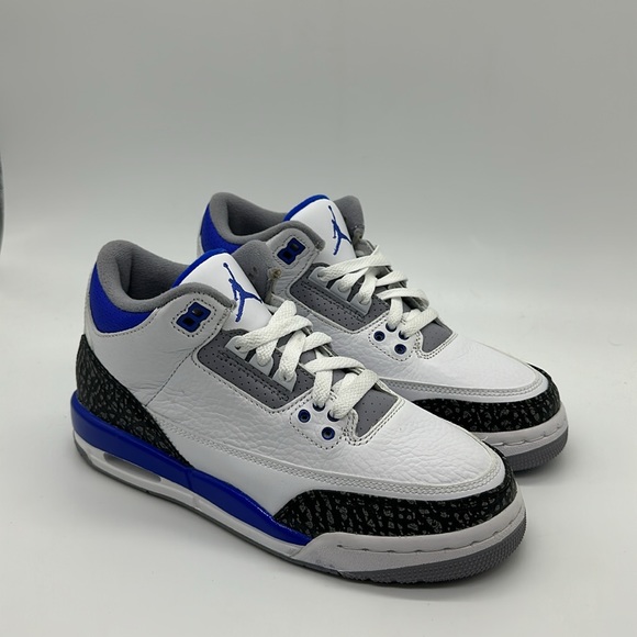 Nike Air Jordan 3 Retro GS Racer Blue White Shoe 398614-145 NWOB and Defects - Picture 2 of 8